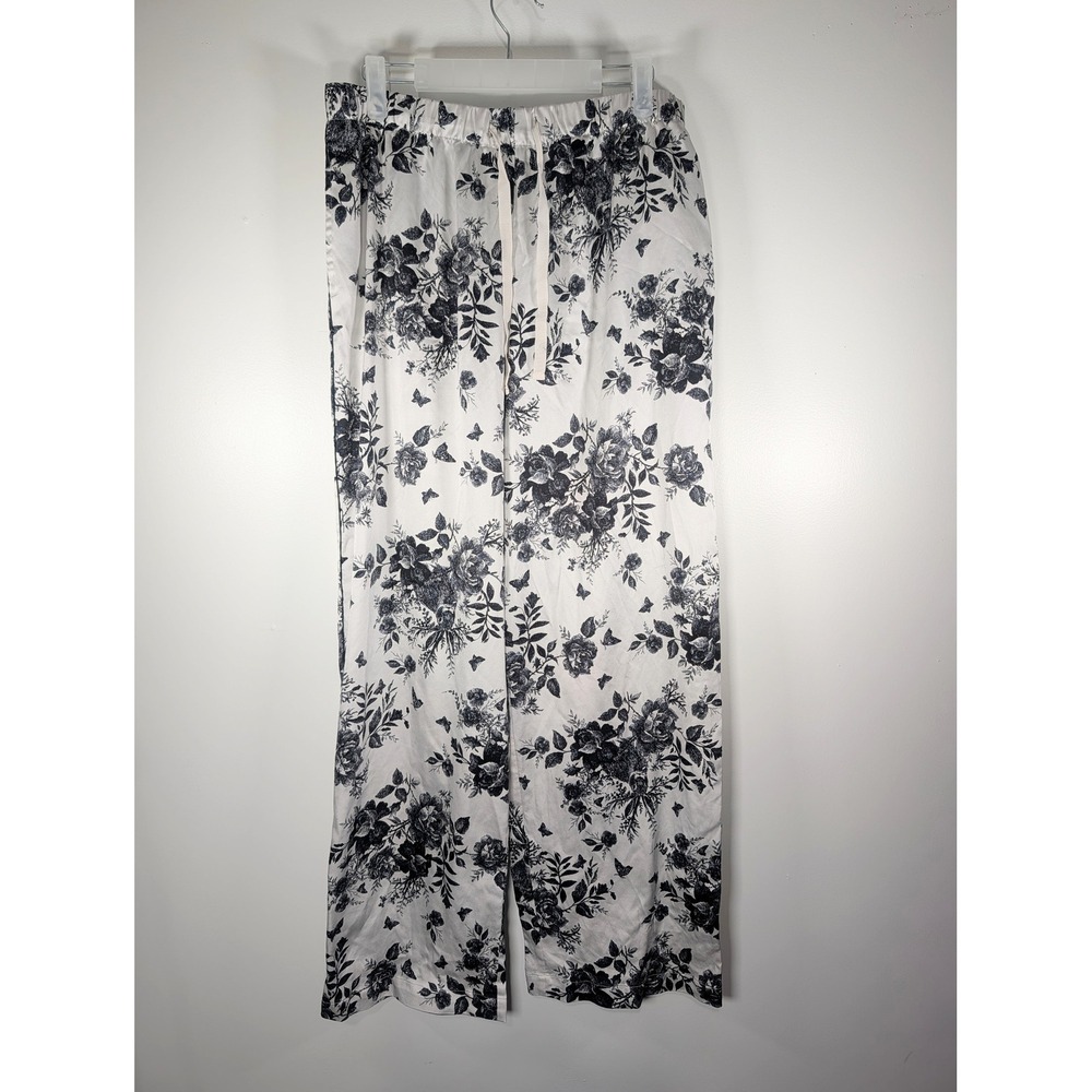 Victorias Secret Floral Toile Pajama Pants White Satin sleepwear Medium